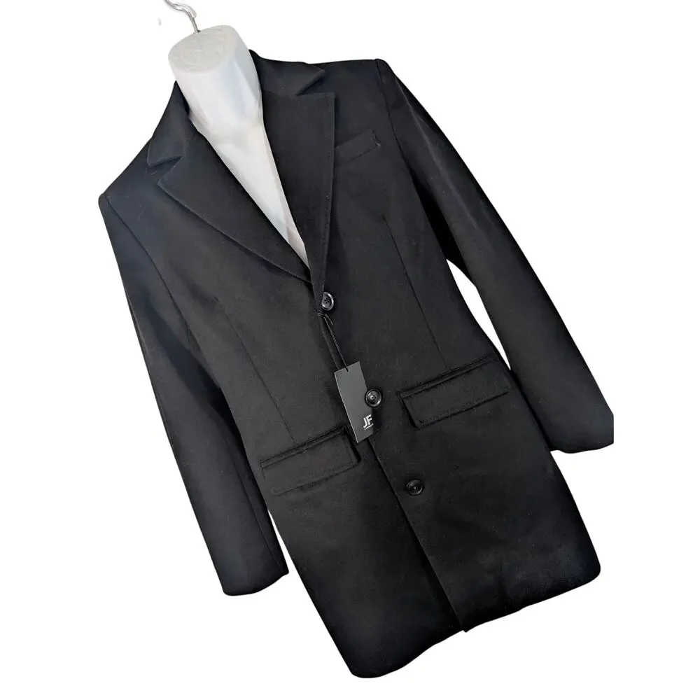 NWT@$220! J. FERRAR! FINE WOOL BLEND BLACK 3/4 LENGTH OVERCOAT, JACKET! SZ M
